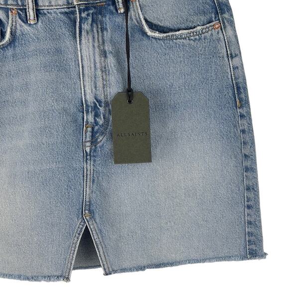 ALLSAINTS LILA GROMMET RAW HEM COTTON DENIM‎ SKIRT IN BLUE NWT WOMEN'S SIZE 4 - Picture 4 of 15